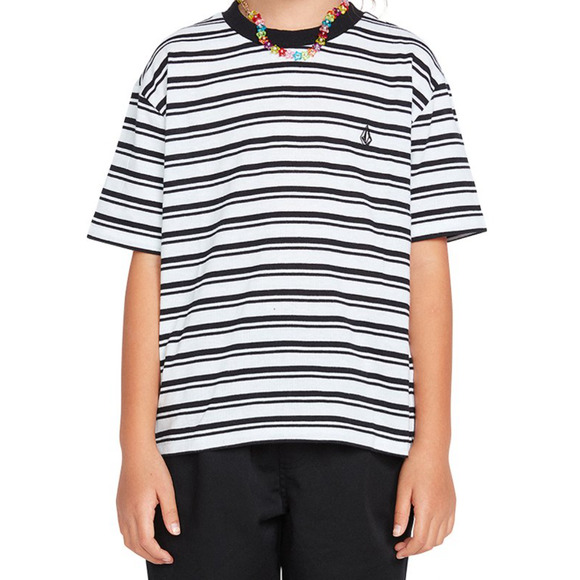 Volcom Party Pack Black White Stripe Short Sleeve T-Shirt Girls Size Medium 8 10 - Picture 3 of 4